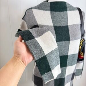 Tahari Buffalo Plaid Open Front Cardigan XS Green White Long Sleeve Sweater